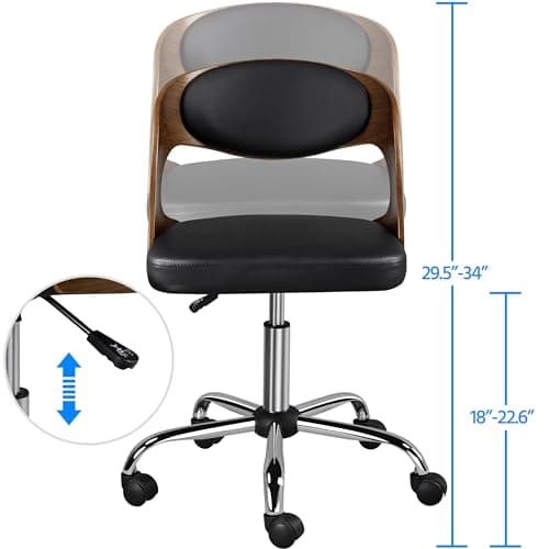 Yaheetech Adjustable Office Armless Desk Chair Walnut Wood Finish Height Adjustable Swivel Computer Desk Draft Chair with Leather Seat, Black 5