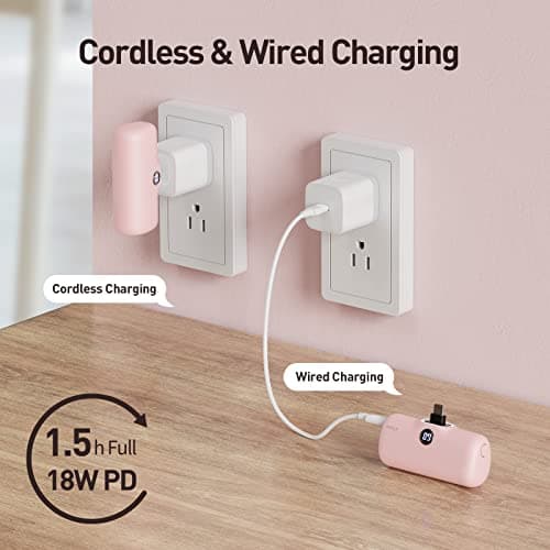 iWALK Small Portable Charger, 4,800mAh 18W PD Fast Charging Power Bank with Built-in USB-C Connector, External Mini Battery Pack for Samsung Galaxy S25/S24/S23, Android, iPhone 15/16/17 Pro/Max, Pink 6