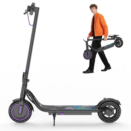Folding Electric Scooter for Adults, 350W Motor, 8.5" Solid Tires, Cruise Control, 19MPH, 19Mile Long Range Lightweight Commuting Escooter for Teens with APP Control, Dual Brake,Purple