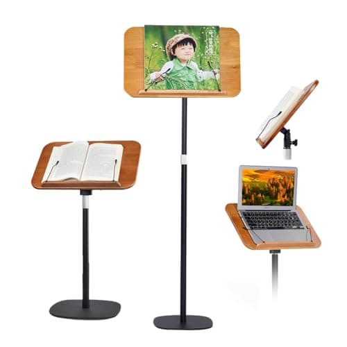 Adjustable to 67in Standing Book Stand, Book Holders for Reading Hands Free with Pedestal,Wood Music Sheet ，Podium& Bible& Cookbooks Display Stands