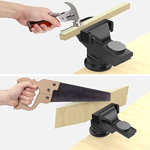 Housolution 3 Inch Universal Swivel Base Table Vise, 360°Rotating Bench Clamp, Portable Repair Tool for Woodworking, Metalworking, Cutting Conduit, and Drilling - Black 7