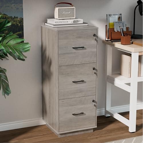 VINGLI 3 Drawer File Cabinet with Lock, Home Office Filing Organizer, for Letter Size File Folder Storage, Wood Tall Vertical Filing Cabinet, Printer Stand, Archivador (Rustic Gray) 9