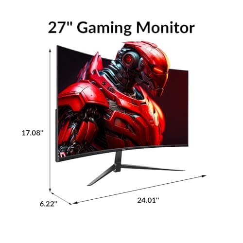 ZZA Curved Monitor 27 Inch with 2K 2560 x 1440 75hz,Computer Monitor 27 inch QHD with HDMI,DP and Wall Mountable,Tilt Adjustability PC 1440p 1650R Monitor for Working,Gaming 9