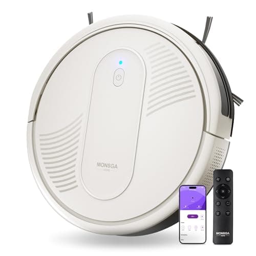 MONSGA MR1 Robot Vacuum Cleaner, Stronge Suction, Automatic Self-Charging, Wi-Fi/App/Alexa Control, Ideal for Pet Hair Hard Floor Vacuum and Mop (Gray + White)