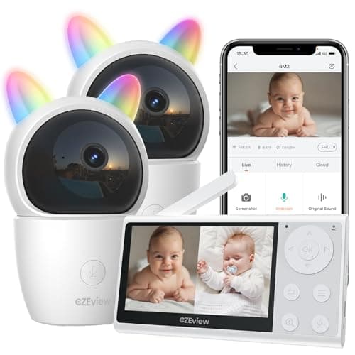 CZEview Video Baby Monitor with Camera and Audio, 2K Baby Monitor WiFi Smartphone with Night Vision, Pan-Tilt-Zoom via 4.3" Screen and APP, Cry/Motion Detection, 2-Way Audio (White 2pcs)