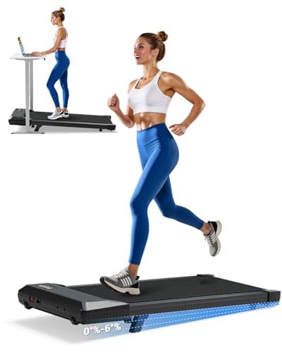 DeerRun Under Desk Walking Pad Treadmill with 6% Manual Incline, 0.6-3.8 MPH Walking Speed, 2.5 HP, 300 lb Capacity, App & Remote Control, for Home Office & Small Spaces