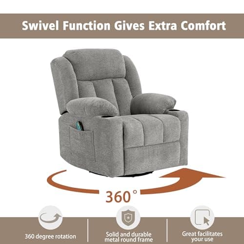 Ketaiyou Rocker Swivel Recliner Chair for Adults, Overstuffed Large Manual Recliner Glider with Massage and Heat, Comfy Soft Fabric Living Room Reclining Sofa Chair (Lime Gray) 5
