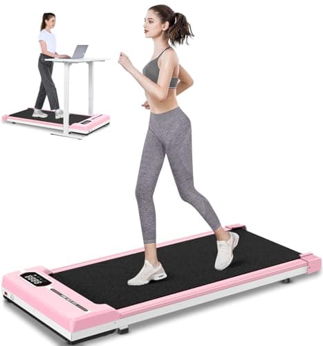 HomeFitnessCode Walking Pad, 5MPH Under Desk Treadmill Portable for Office & Home, Compact & Small, Ultra Quiet<45dB with 300+ Lb Capacity, Remote Control, LCD Display, Pink