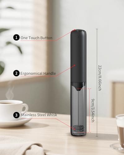 CIRCLE JOY Rechargeable Milk Frother Hanheld, Dual Coil Whisk Head Electric Coffee Frother, Portable Hand Frother Wand Drink Mixer for Matcha Lattes Cappuccino, Kitchen Gifts, Black 8