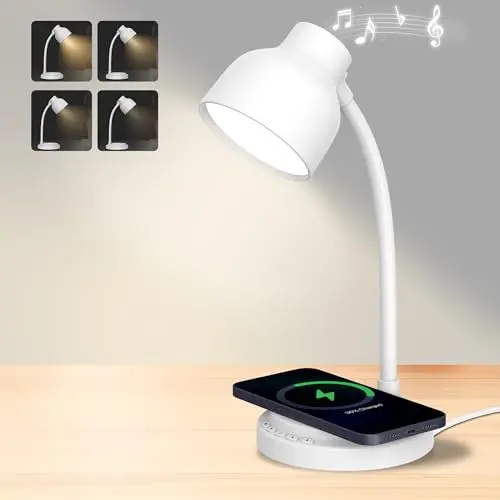 RORENSE LED Desk Lamp for Office Home,Table lamp with Speaker,Desk Lamp for College Dorm Room,4 Brightness,Dimmable Table Lamp Eye Caring Reading Light(White) 7