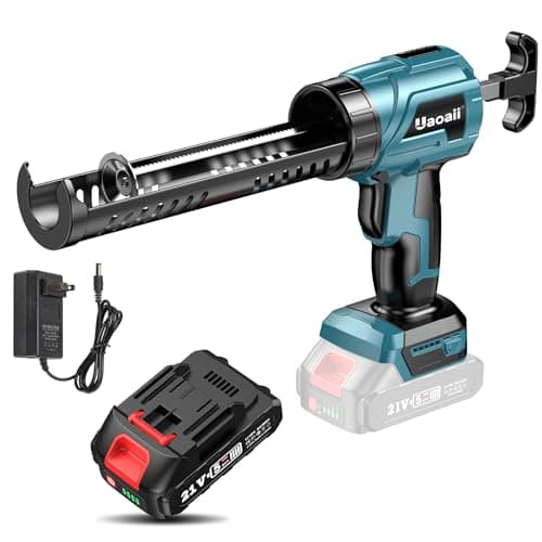 Uaoaii Cordless Caulking Gun, 21V Electric Caulk Adhesive Gun w/2.0Ah Li-Battery & Charger, LED Light, 4 Adjustable Speeds Drip-Free Caul Gun for Filling, Sealing -10oz/300ml