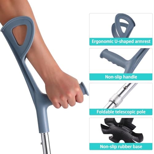 2 Pcs Forearm Crutches for Adults Foldable Knee Patients Mobility aids for Childre and Seniors for with Leg Injury Adjustable Travel Lightweight Walking Stick 6