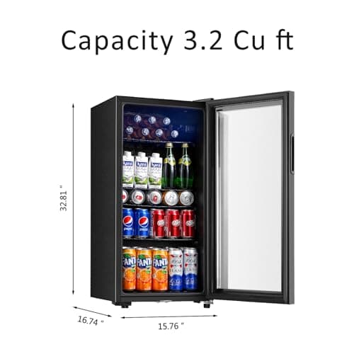 Saeoola Beverage Refrigerator, 3.2 Cu.ft Mini Fridge with Double Glass Door, Cooler for Soda, Beer or Wine for Home, Office or Bar with Adjustable Removable Shelves (Black) 5