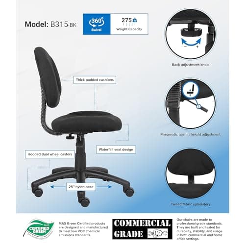 Boss Black Deluxe Posture Chair, Model Number: 217EBONY 4