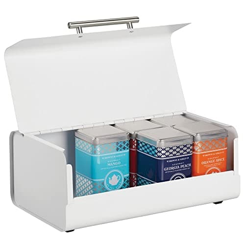 mDesign Metal Bread Box Bin with Hinged Lid - for Kitchen Countertop, Island and Pantry - Large Capacity Storage, Vintage-Inspired Design - Multi-Purpose Storage Container for Home - Matte White 7