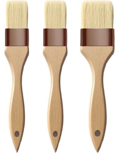 Basting Brush-Pastry Brush,Oil Brush for Cooking,Boar Bristles BBQ Brushes for Grill,Beech Wooden Handle Food Brush for Baking/Spreading Marinade/Sauce/Butter/Egg/Kitchen Baster Brushes(1.5 1 inch)