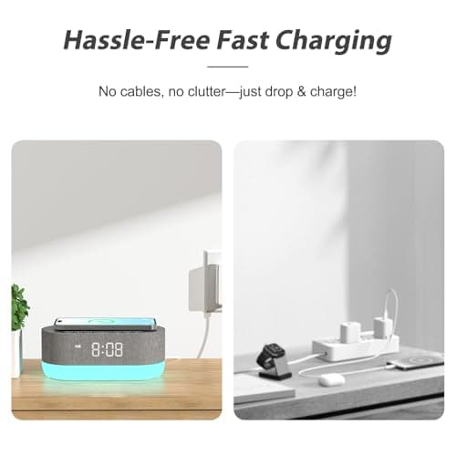 HOUSBAY Wireless Charging Alarm Clock Radio - Fast Charging Station for iPhone Samsung, Bluetooth Speaker, Upgrade Morning Routine, Dimmable Clock with FM Radio for Bedroom 3