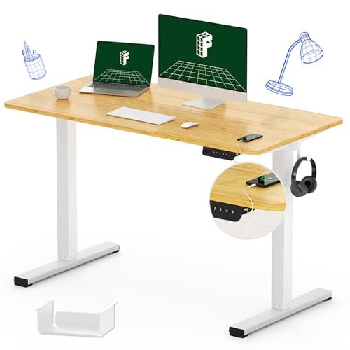 FLEXISPOT Quick Assembly Electric Standing Desk with 48 x 24 Inches Whole-Piece Ergonomic Memory Controller (White Frame + 48" Bamboo Texture Desktop)