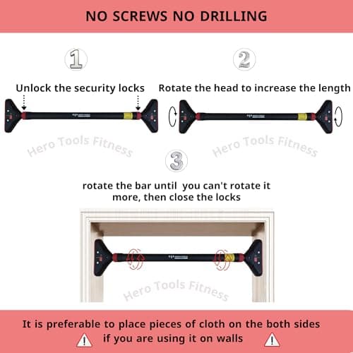 LADER Pull Up Bar for Doorway, Chin Up Bar Upper Body Workout No Screw Installation for Home Gym Exercise Fitness with Level Meter and Adjustable Width, up to 440lbs (Black) 5