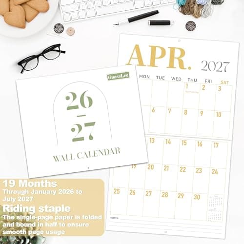 GuassLee Wall Calendar 2026-2027 Large, 23"x14" Vertical Wall Calendar 2026, 19-Month from 2026 Jan to 2027 Jul, Monthly Planner Hanging Calendar with Big Grid Big Numbers for Home Office Organizing 7