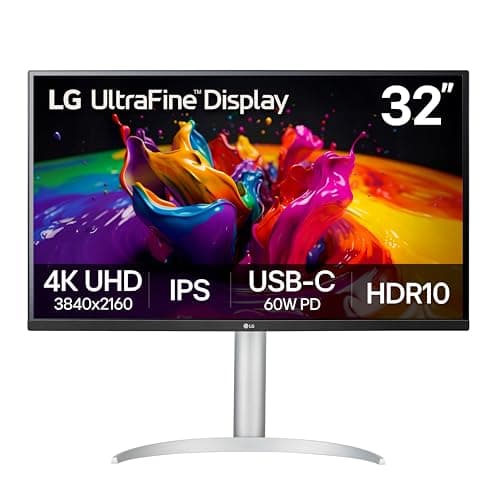 LG 32UP83A-W 32-inch 4K UHD (3840 x 2160) Computer Monitor 60Hz, IPS, Ultrafine, USB Type-C 60W PD, HDMI, DisplayPort, Built-in Speaker, Tilt/Height/Pivot Adjustable Stand, Reader Mode, White, HDR10