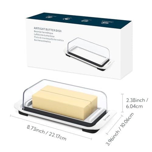 KITCHENDAO Large Airtight Butter Dish with Lid for Countertop and Fridge, Butter Keeper, Plastic Butter Holder Tray for 2 Sticks East Coast/West Coast/European Style/ Kerrygold Butter/ Cream Cheese 7