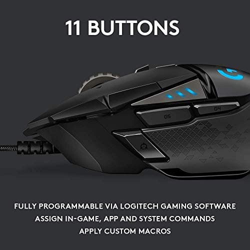 Logitech G502 HERO High Performance Wired Gaming Mouse, HERO 25K Sensor, 25,600 DPI, RGB, Adjustable Weights, 11 Programmable Buttons, On-Board Memory, PC / Mac (Renewed) 5