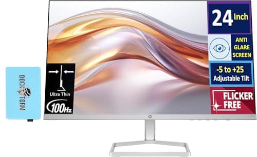 HP 24" 100Hz 300 Nits IPS FHD (1920x1080) Monitor (Replaces M24f) with Docztorm Hub USB Port Expander, Flicker-Free, Adjustable Tilt, 1x HDMI 1.4, 1x VGA, Black/Silver (2026 Latest Model)
