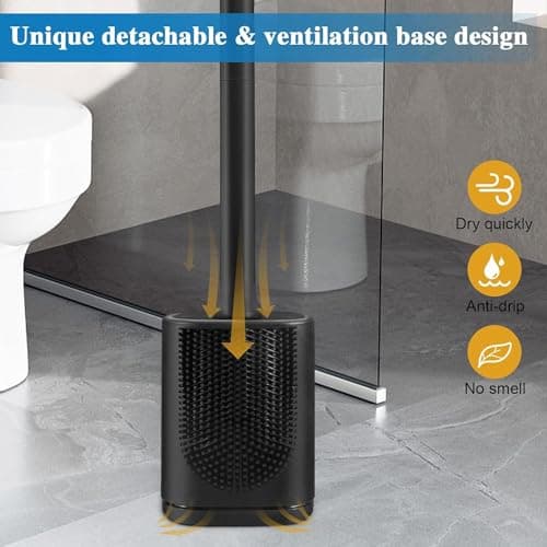GAXMNS Silicone Toilet Brush and Holder Bendable Efficient Cleaning Wall Mounted Toilet Bowl Brush with Long Handle Brush Head and Silicone Bristles No Rusty Handles Problem (Black) 5