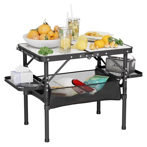 Titanker Small Camp Table 2ft, Folding Camping Table Portable with Storage Bag & Side Racks, Picnic & Beach Table, Car Camping Essentials, Aluminum Light & Solid