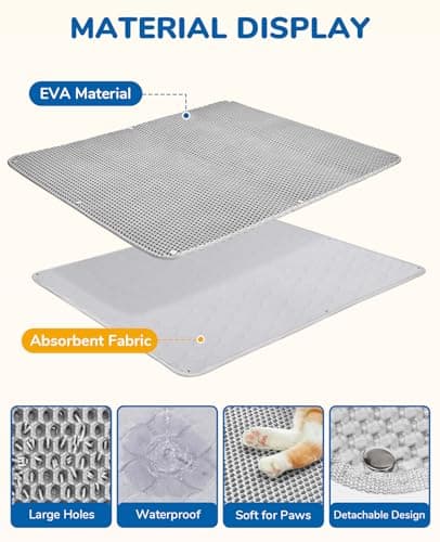 BurgeonNest 45"x32" Extra Large Cat Litter Mat, Honeycomb Double Layer Kitty Litter Trapping Mat, Urine Proof & Waterproof, Easy Clean, Machine Washable, Non-Slip, Scatter Control-Grey 6
