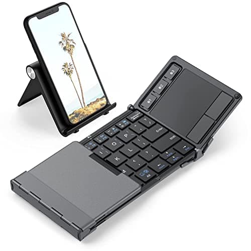 iClever Foldable Keyboard with Touchpad, BK08 Portable Tri-Folding Bluetooth Keyboard for iPad, iPhone, Windows, Mac & Android — Connect Up to 3 Devices