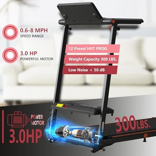 Hccsport Treadmill with Home, Foldable Treadmill with Incline, Removable Desk Workstation 3.0 HP 3 in 1 Compact Folding Small Walking Treadmills 300 Lbs Capacity for Home Office 5
