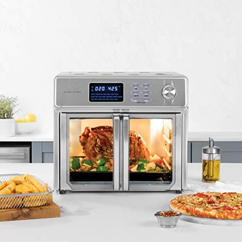 Kalorik 26 QT Digital Maxx Air Fryer Oven with 7 Accessories, Roaster, Broiler, Rotisserie, Dehydrator, Oven, Toaster, Pizza Oven and Slow Cooker. Includes Cookbook. Sears up to 500⁰F. Extra Large Capacity, All in One Appliance. Stainless Steel. AFO 47269 SS 9