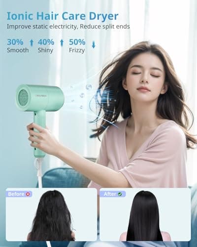 SHRATE Lightweight Ionic Hair Dryer with Diffuser - Powerful 1800W Blow Dryer for Fast Drying - Professional Low Noise Mini Hair Dryer for Travel, Gifts, Hair Styling 5