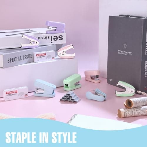 WORKPRO Mini Stapler with Staples, Blue Stapler Set Includes Two Small Staplers, One Staple Remover, 2000 Standard Staples, Lock Design, Non-Slip Base - Staplers for Desk, Classroom, Office 9