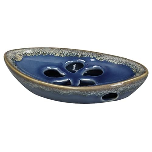 LungMongKol Shop Ceramic Soap Dish with Self Draining Tray for Bar Soap, Bathroom, Kitchen (Blue)