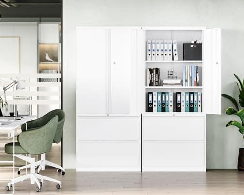 Letaya Metal Storage Cabinets for Home Office,File Cabinet-2 Drawers with Lock and Adjustable Shelves-Hang Legal/Letter/A4/F4 Size Filing-White 2