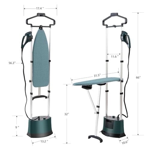 ARSFUTU Standing Garment Steamer 1500W Professional Steamer for Clothes 25s Fast Heat-up with 1.6L/54 fl.oz Water Tank, Self-cleaning Function, Foldable Ironing Board, Ironing Gloves (Green) 6