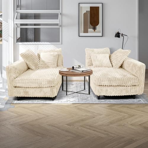 MJQFVM 104.3'' Cloud Couch, 4 Deep Seat Convertible Modular Sectional Sofa, Plush Corduroy & Memory Foam Couches with 6 Soft Pillows for Living Room, Apartment (Beige, 104.3'') 5