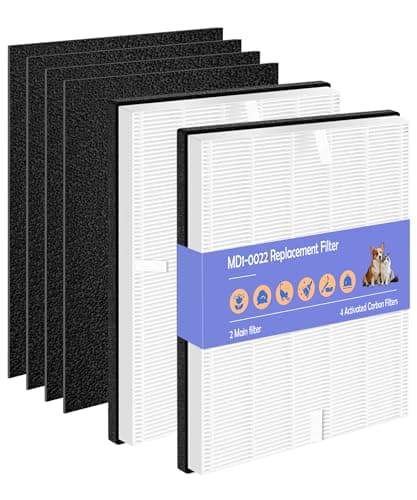 Popurure MD1-0022 Replacement Filter Compatible with Vornado Air Purifier, Model AC300 AC350 AC500 AC550 PCO200 PCO300 PCO375DC PCO500 PCO575DC, with 2 HEPA Filter MD1-002 + 4 Carbon Filter MD1-0023