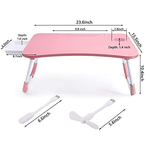 Slendor Lap Desk with Tablet Slot, Foldable Laptop Table with Storage Drawer for Bed，Portable Bed Desk for Laptop, Computer Tray with Cup Holder Notebook Stand Reading Holder for Couch Floor, Pink 6