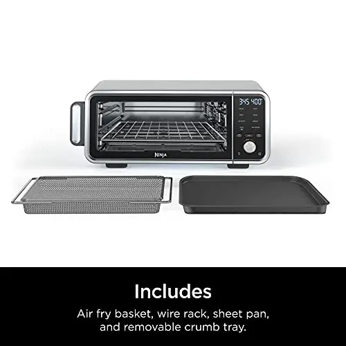 Ninja SP201/FT205CO Digital Air Fry Pro Countertop 8-in-1 Oven with Extended Height, XL Capacity, Flip Up & Away, Basket, Wire Rack Crumb Tray, Silver, Black (Renewed) 8