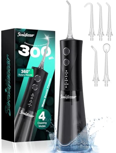 Portable Water Flosser for Teeth Pick - Cordless Electric Oral Irrigator for Adults & Sensitive Gums 300ML Braces Cleaning 5 Jet Tips, IPX7 Waterproof for Travel, Rechargeable BPA-Free 4 Modes