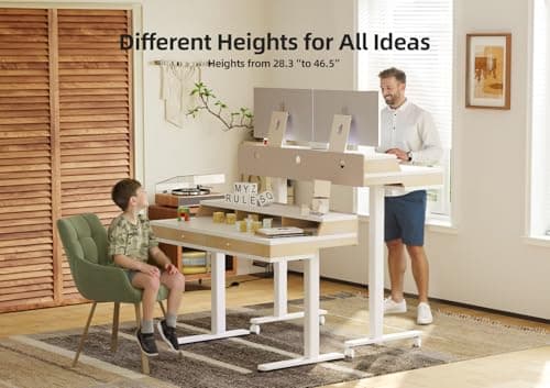 Claiks Standing Desk with Drawers, Electric Adjustable Standing Desk Adjustable Height, Sit Stand Up Desks with Storage Shelves & Wheels, 48 Inch White 5