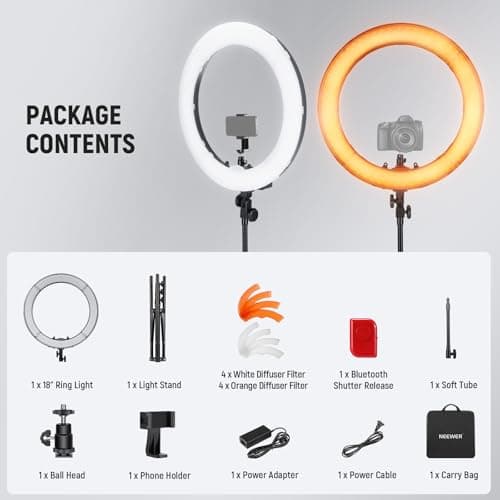 NEEWER Ring Light 18inch Kit: 55W 5600K Professional LED with Stand and Phone Holder, Soft Tube & Bag for Tattoo Lash Extension Barber Makeup Artist Studio Video Photography Lighting, RL-18 9