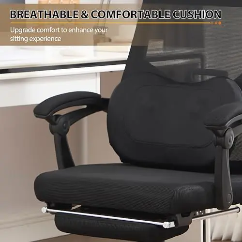 Qulomvs Ergonomic Office Chair with Massage&Heated Lumbar Support, Kneading Massage Office Chair with Foot Rest, Reclining Home Office Desk Chair Adjustable Mesh Computer Desk Chair with Wheels 6