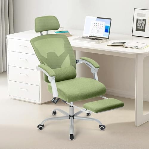 Sweetcrispy Office Computer Desk Chair, Ergonomic High-Back Mesh Rolling Work Swivel Chairs with Wheels, Comfortable Lumbar Support, Comfy Arms for Home, Bedroom, Study, Student, Green