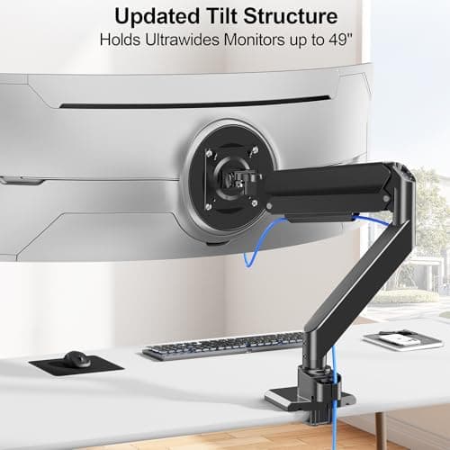 ErgoFocus Heavy Duty Monitor Mount for Max 49 inch Ultrawide Screens, Hold 2.2 to 44 lbs, Premium Single Monitor Arm for Samsung Odyssey G9 and More, Adjustable Gas Spring Desk Stand, VESA Mount 9