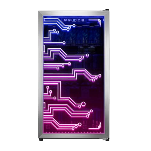 Manastin Gaming Light Up Beverage Refrigertor, Led Lighting Door 120 Cans Freestanding Beverage Fridge, Cyberpunk Beverage Cooler for Gaming, Gaming Room, Bar, Party (Lighting)